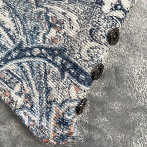 Chico's Pullover Womens 2 Blue Orange Paisley Print Side Button Sweater Knit - Picture 3 of 16